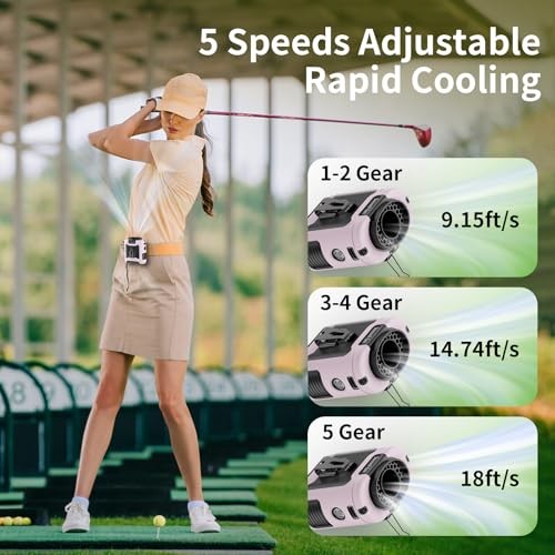Socool Portable Waist Fan Clip on Wearable Belt Personal Fan 10000mAh Pink