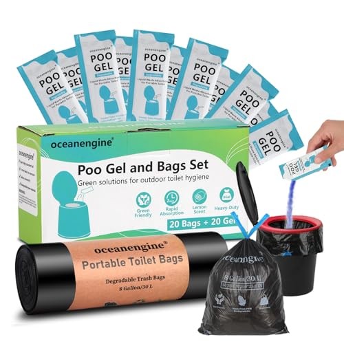 Portable Toilet Bags Poo Gel Set, 8 Gallon 40 Count: 20 Bags & 20 Gel Packs