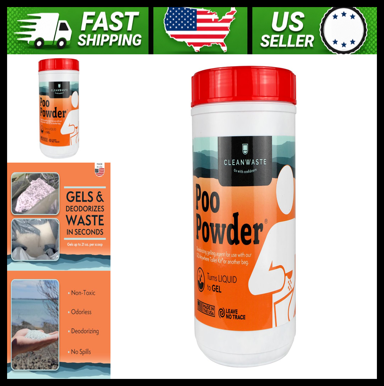 Cleanwaste Portable Poo Powder Deodorizing Waste Treatment – Pee and Poop