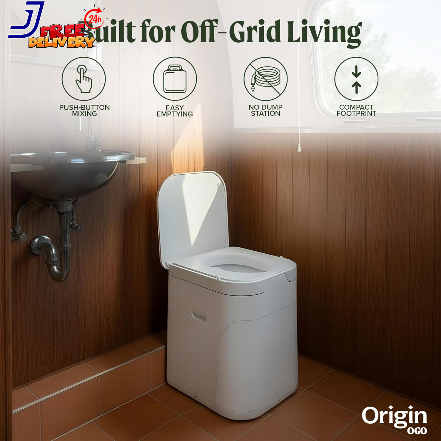Origin 12V Electric Composting Toilet Compact Odorless Off-Grid Solution