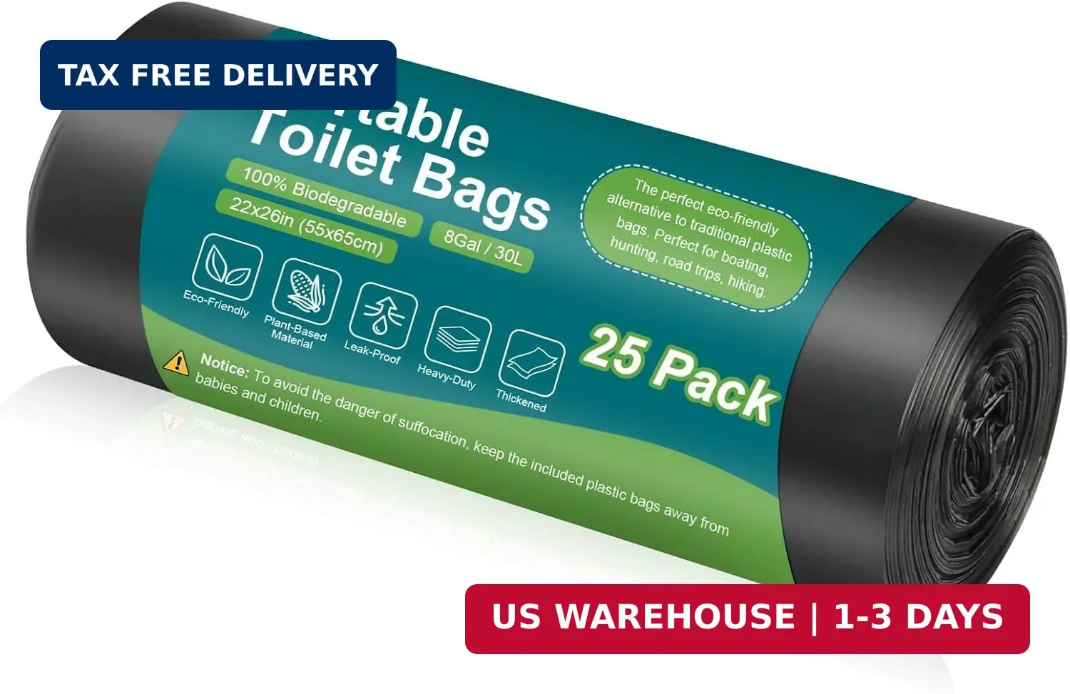 100 Portable Toilet Bags, Thick Biodegradable Camping Toilet Bags for Portable