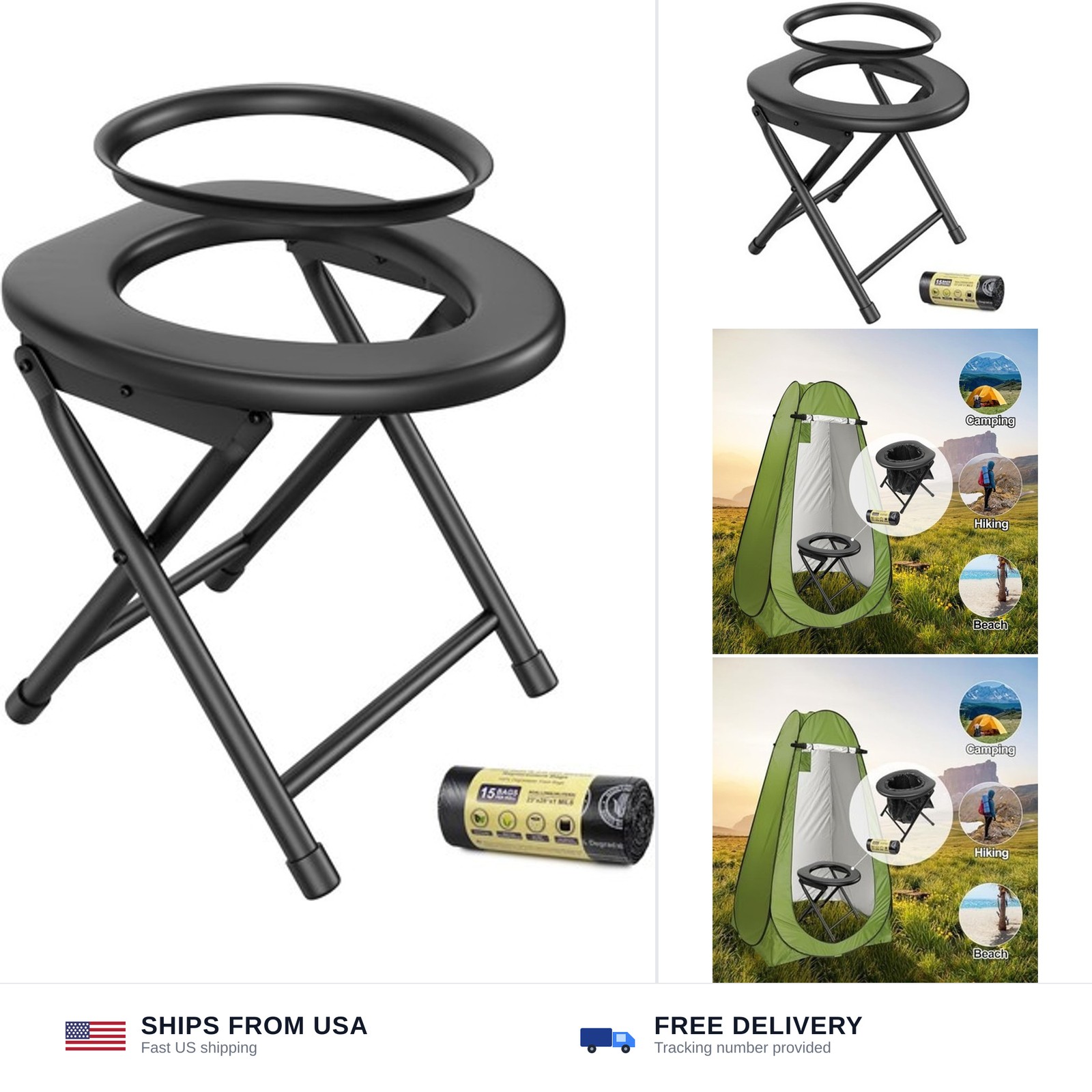 BLIKA Portable Toilet for Camping & Travel – 300LBS Weight Capacity, Folding …