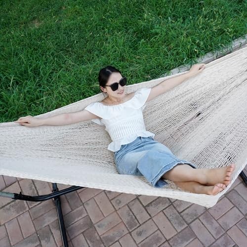 Handwoven Mayan Hammock – Portable Family Hammock with Carry Bag Beige