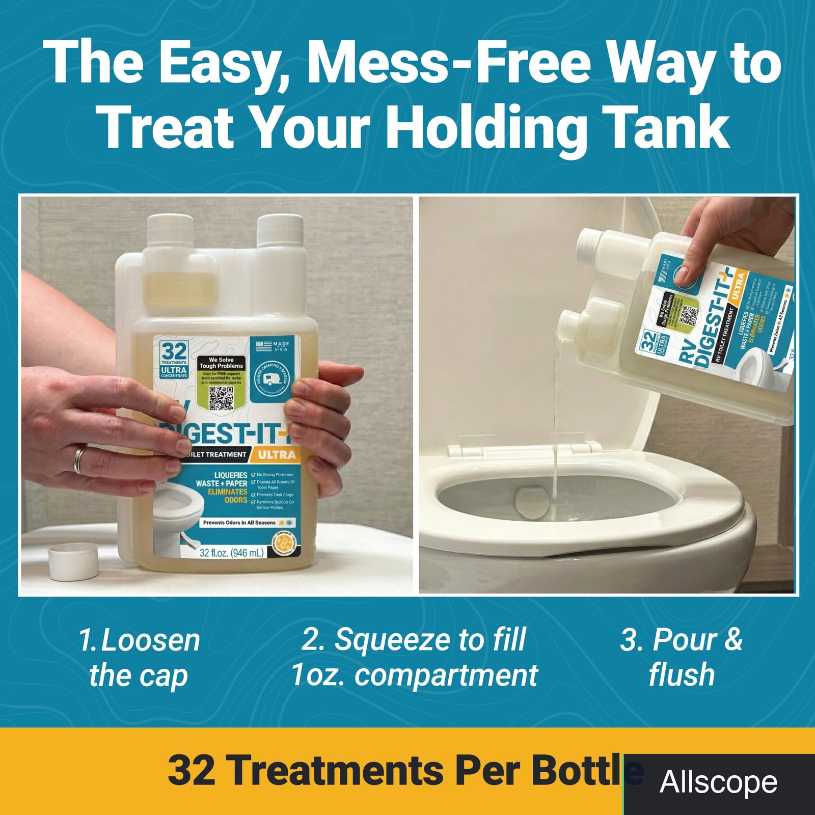 RV Black Tank Toilet Treatment Bio-Enzymatic Waste Digester 32 Fl Oz