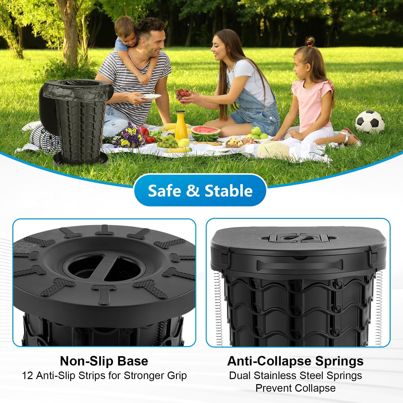 Upgrade Retractable Portable Toilet for Adults – 18.6″H Adjustable Height Cam…