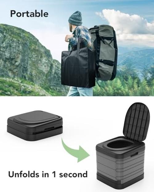 XXL Portable Toilet for Adults, Upgraded Camping Toilets Collapsible Gray
