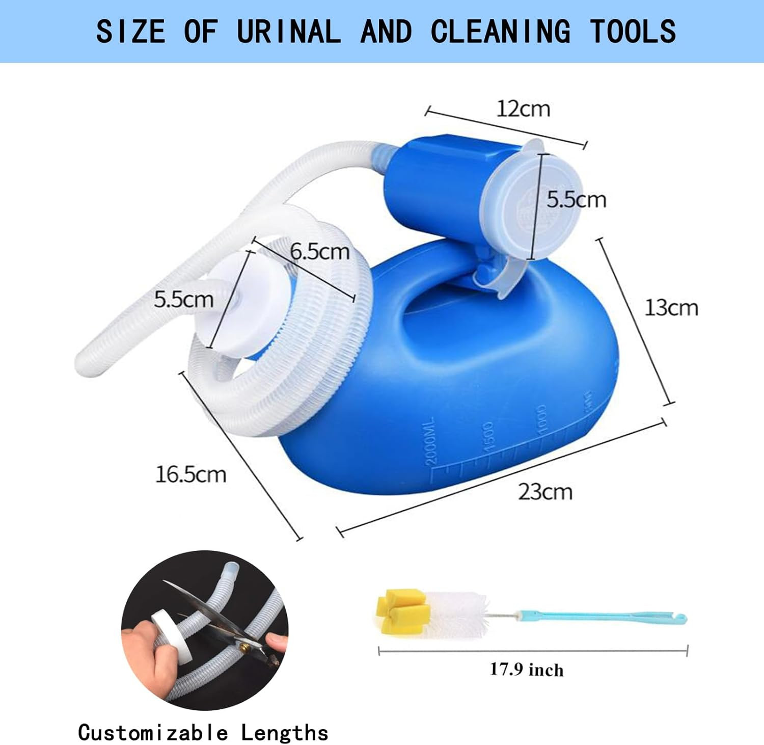 2000ML Men Women Portable Potty 47″ Pee Bottle Tube Hospital Urinal Collector