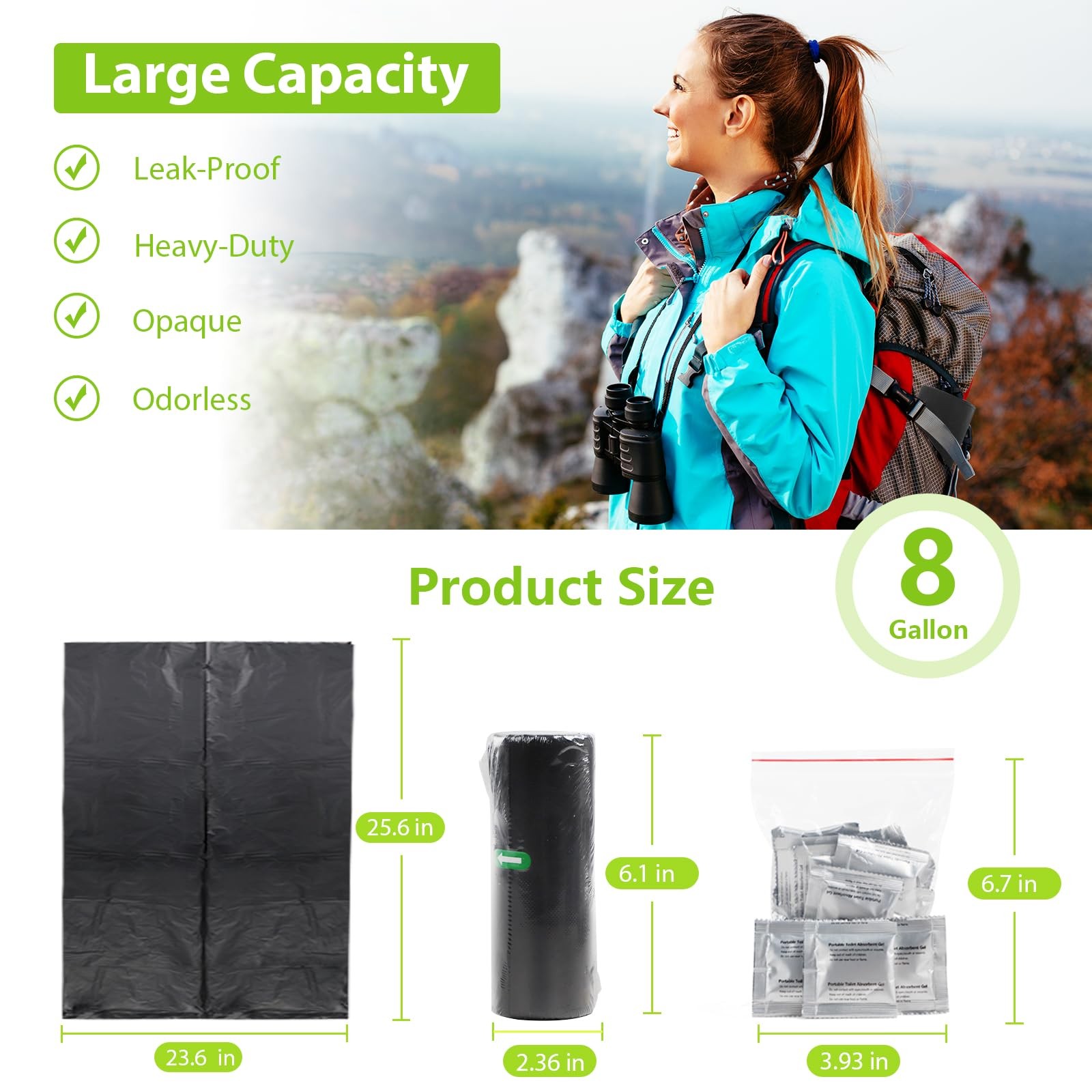 Portable Camping Toilet Bags and Poo Gel Set, Porta Potty Bags, HDPE Material…