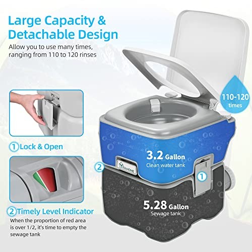Portable Toilet Camping Porta Potty with 5.28 Gal Standard Seat+Bag+Sprayer