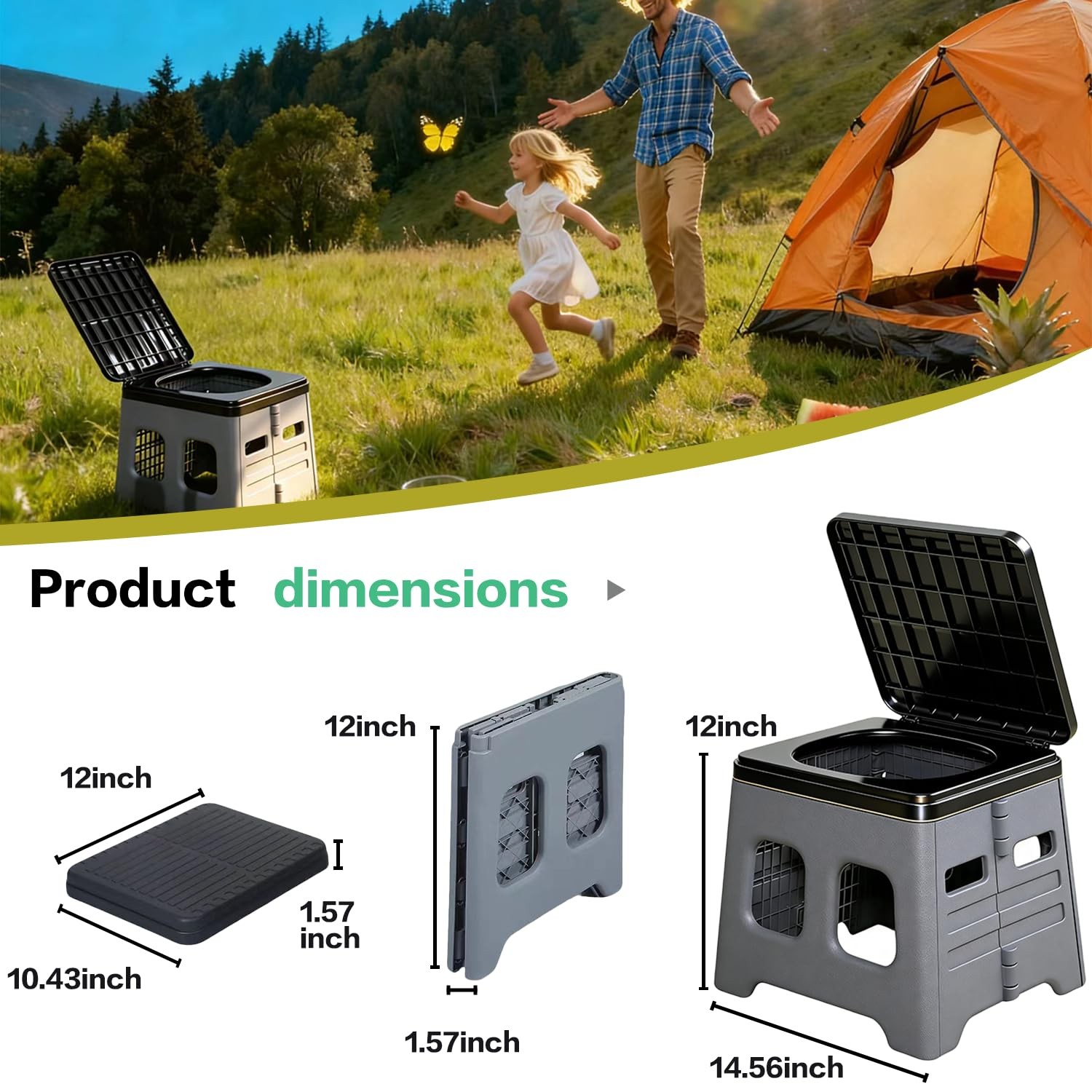 Grey Portable Folding Camping Travel Toilet Porta Potty For Adults Car RV