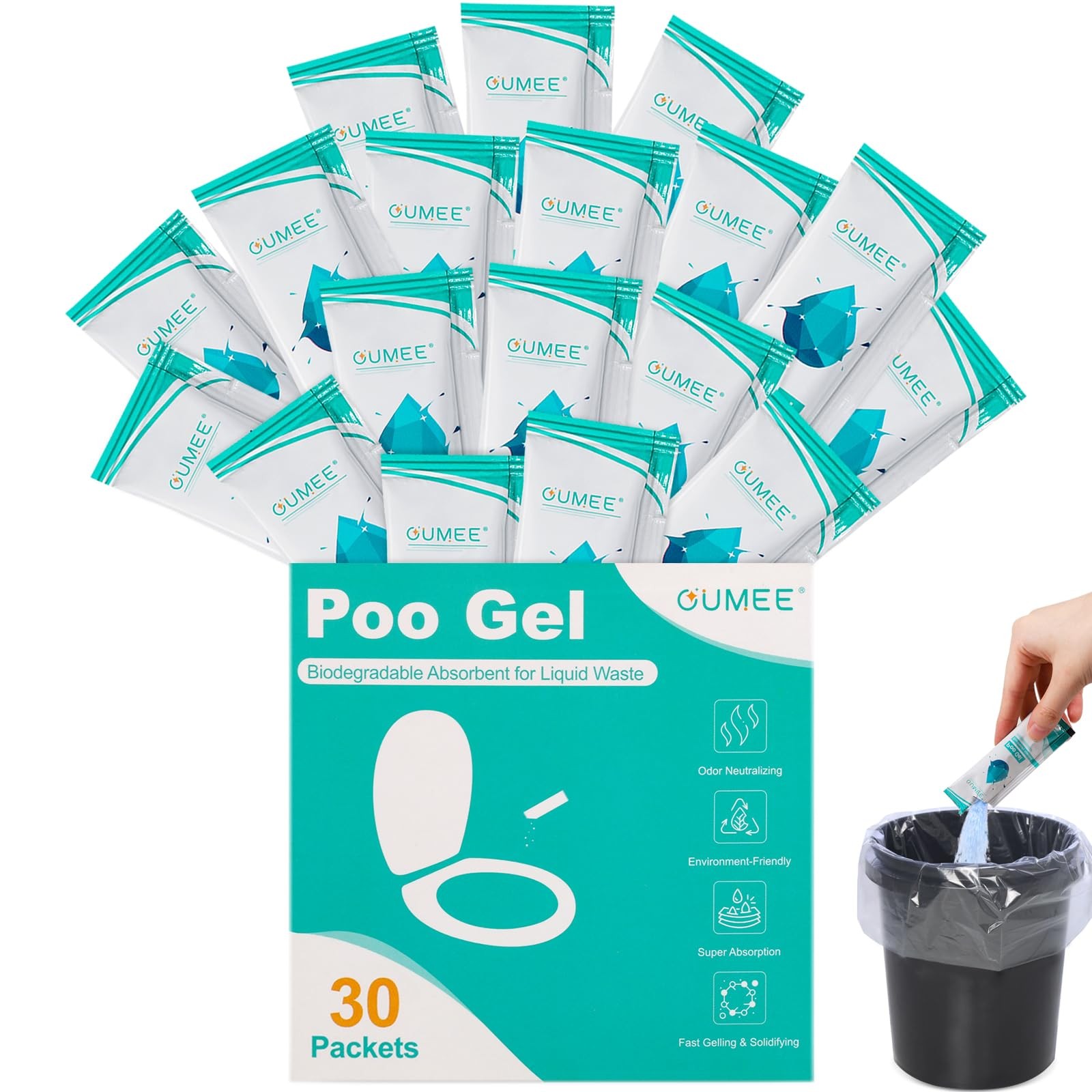 30 PACK Poo Gel for Portable Toilet, Camping Toilet Powder for Potty Bags, Ec…