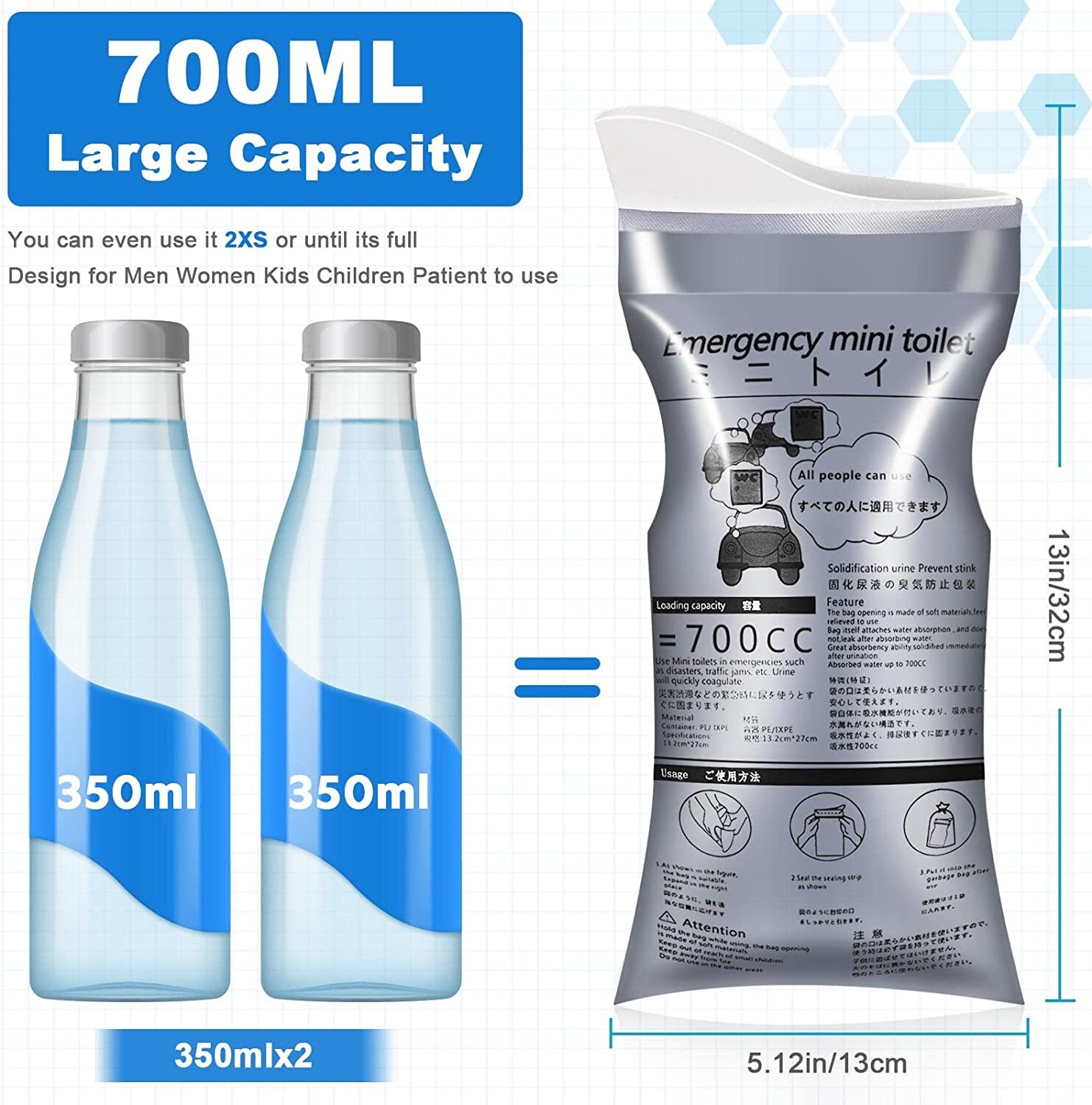 Pack of 10 Disposable Urinal Bags Camping Pee Bags Unisex Urine Bag Vomit Bag