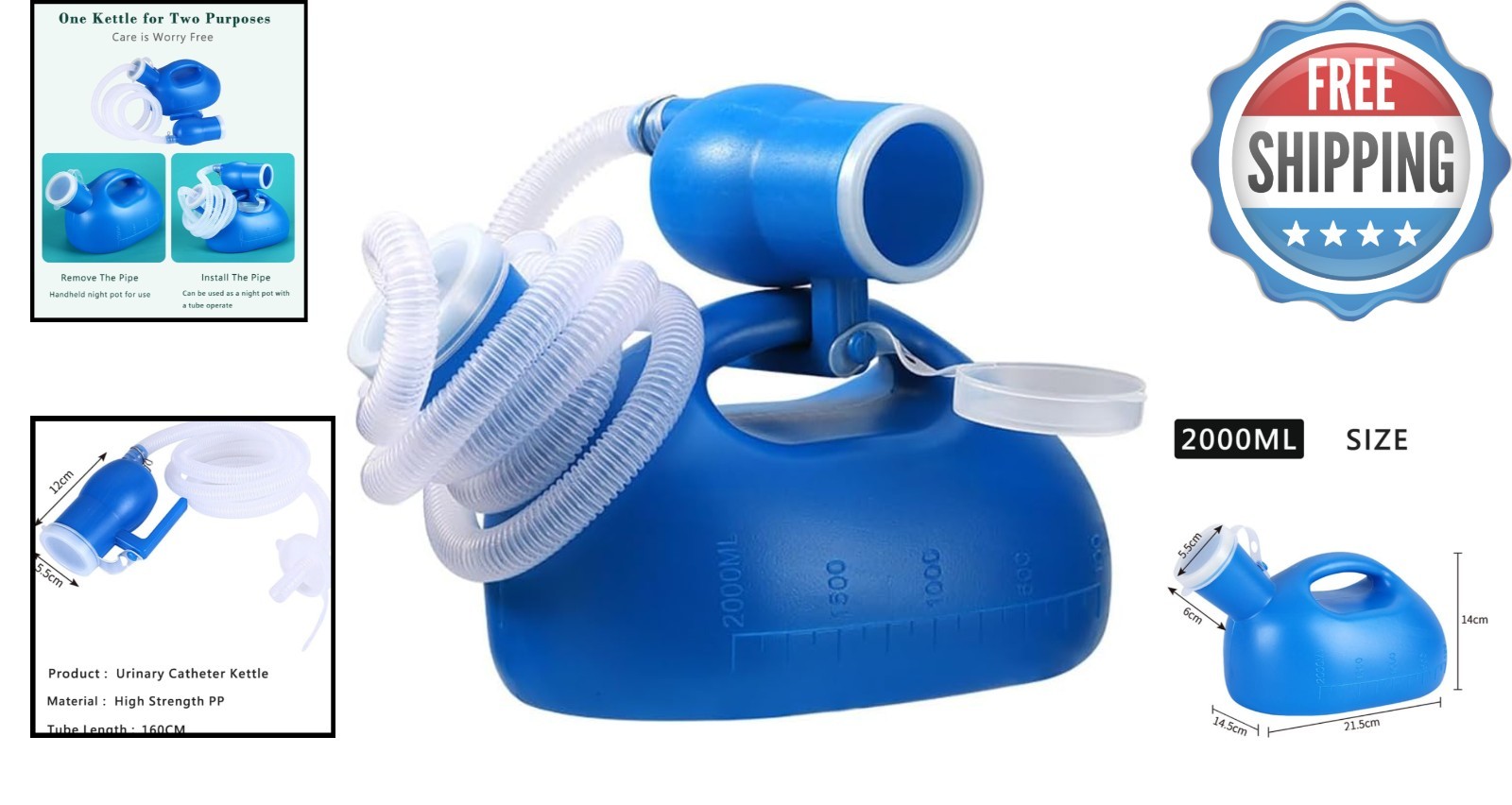 Lightweight Male Urinal Bottle 68 OZ with Long Hose – Safe & Portable Design