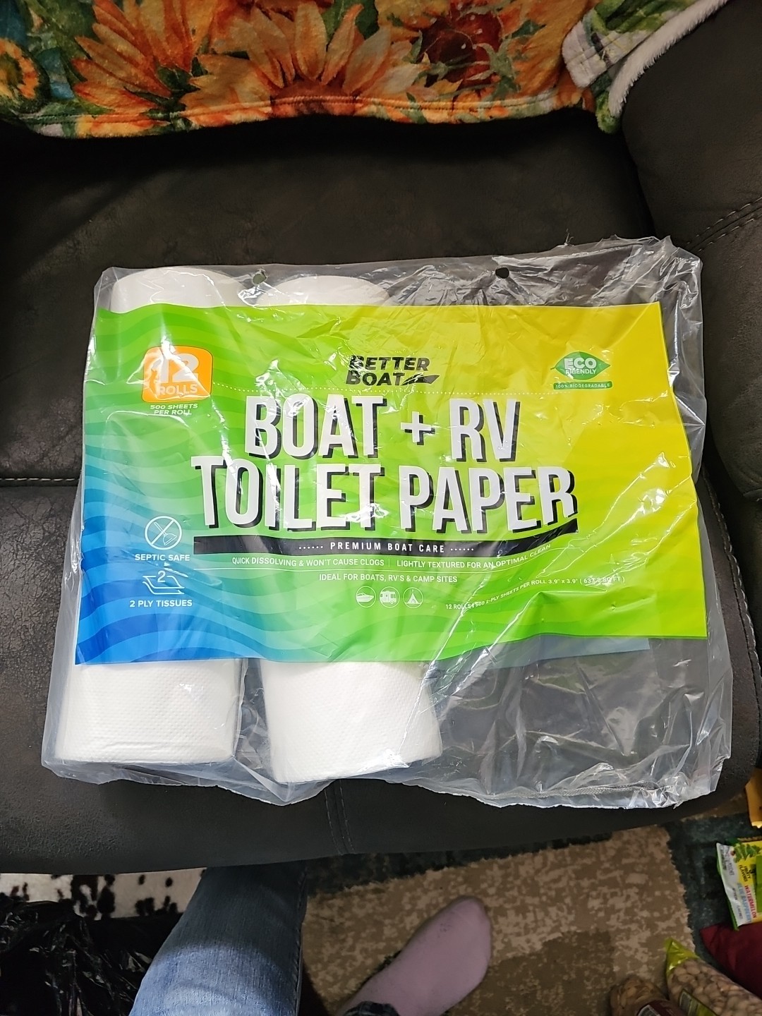 Boat and RV Toilet Paper, Septic Safe Quick Dissolving Tissue, 12 Single Rolls,