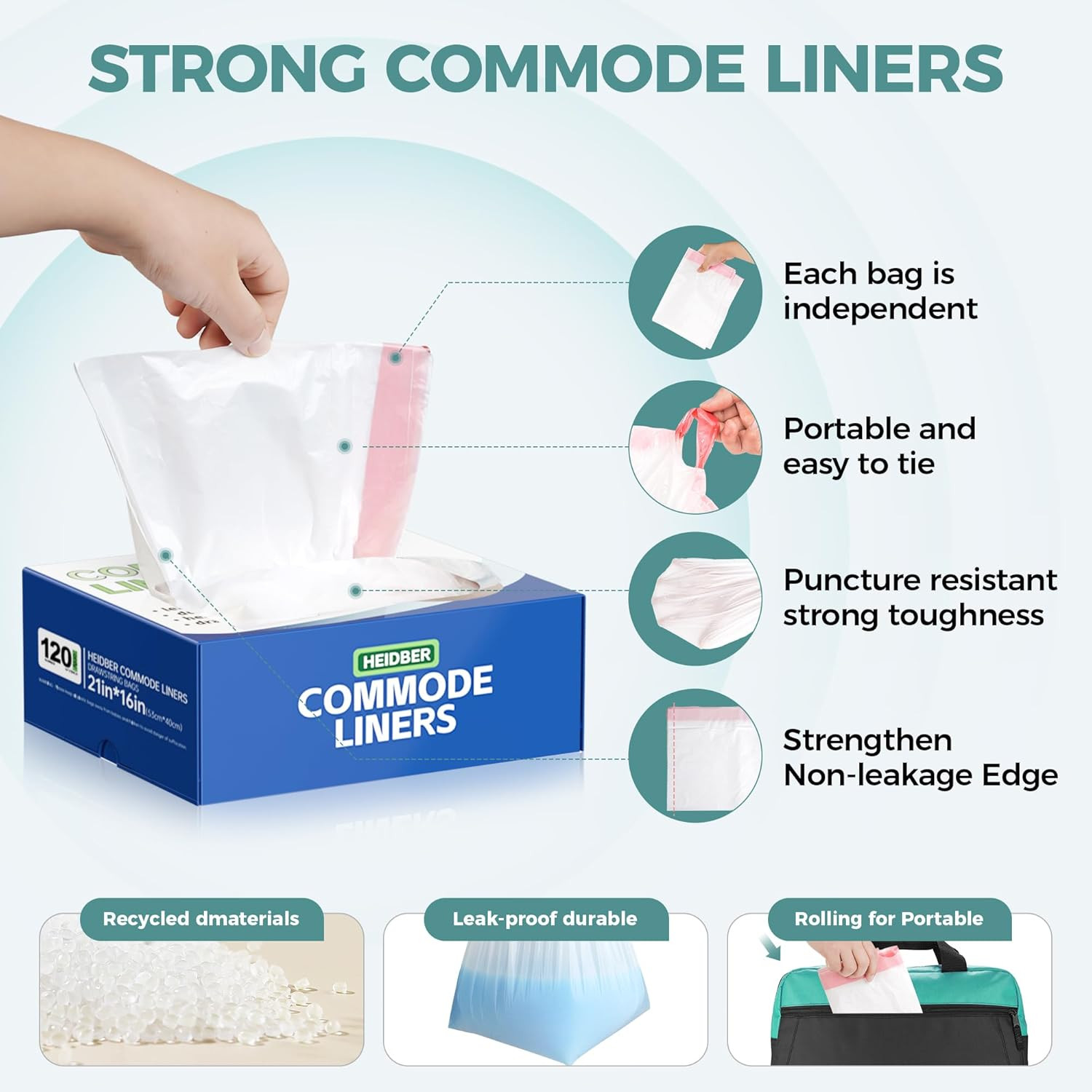 Bedside Commode Liners Disposable 120 Pack Commode Bags for Portable Toilet Chai