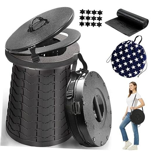 XXL Portable Toilet for Camping,19.7″ H Adjustable Folding Toilet with Black