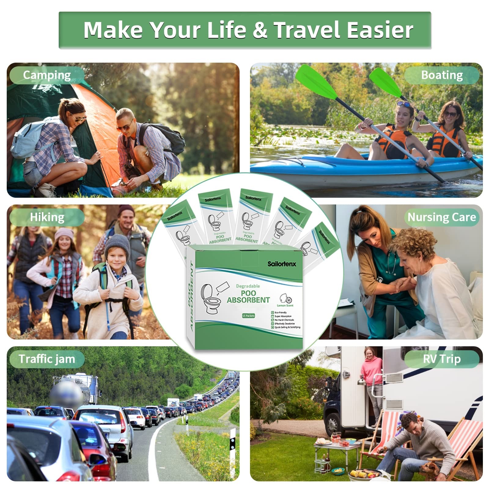 15 PACK Poo Absorbent for Portable Toilet, Camping Toilet Chemicals, Eco Degr…