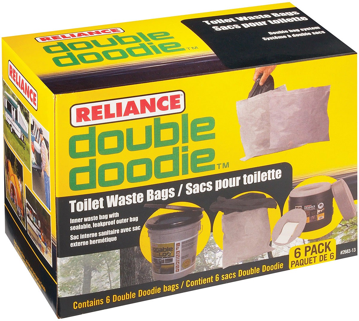 Reliance Double Doodie No Bio Gel 6-Pack | Portable Waste Bags with Double Seal
