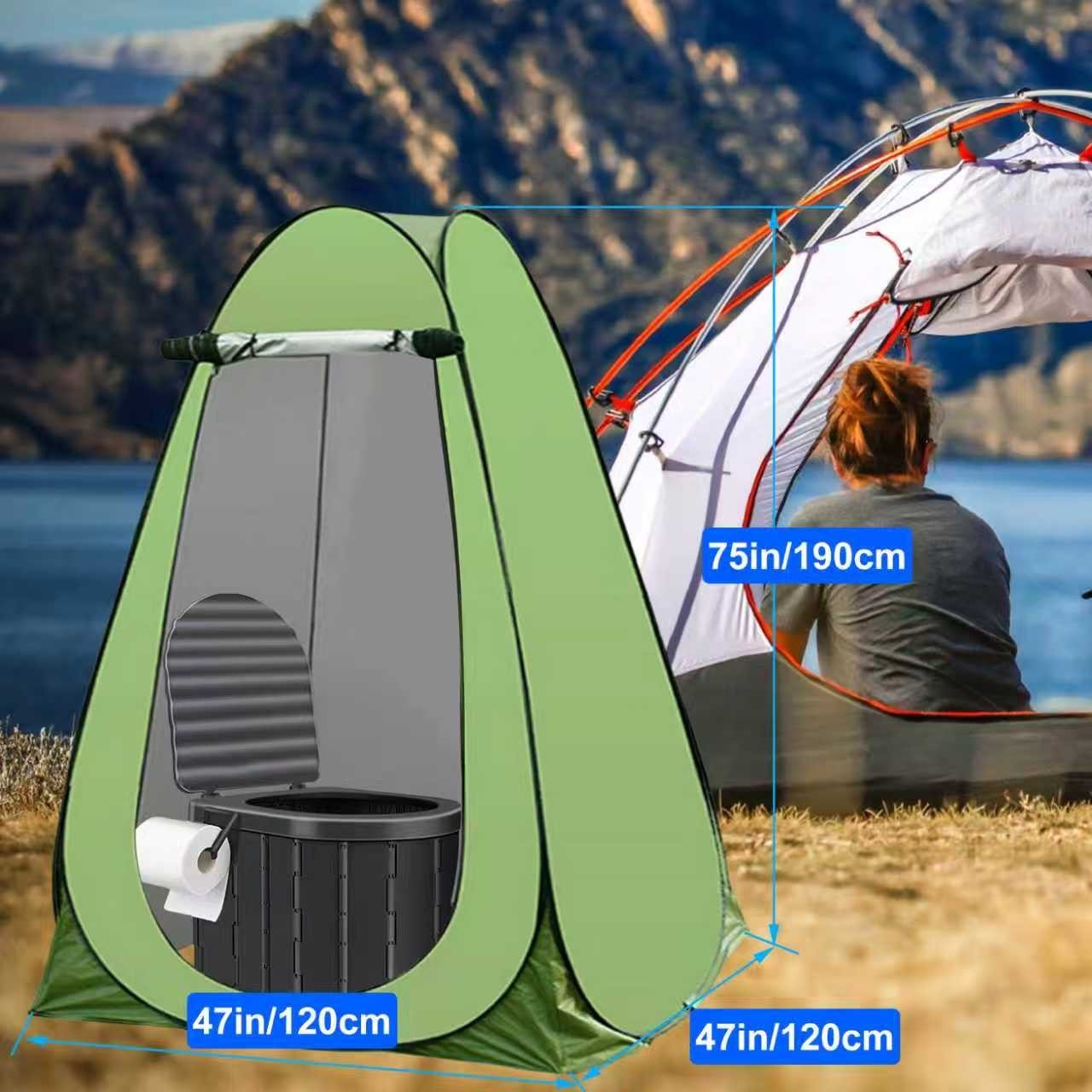 Portale Foldable Camping Toilet Set with Privacy Tent, Black/Green