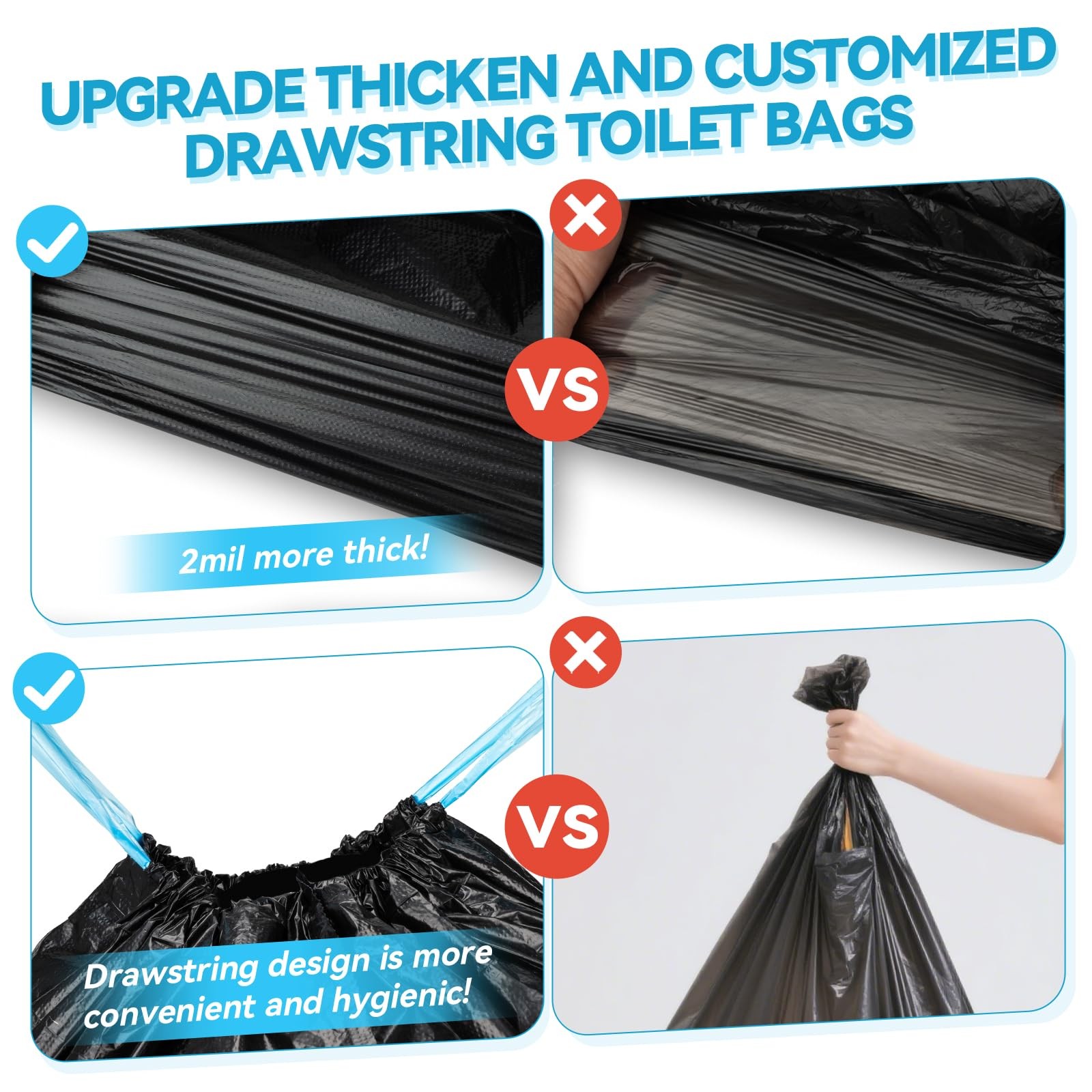 Portable Toilet Bags 25 Count 8 Gallon Drawstring 2 Mil Thick – 22-30 LB Load