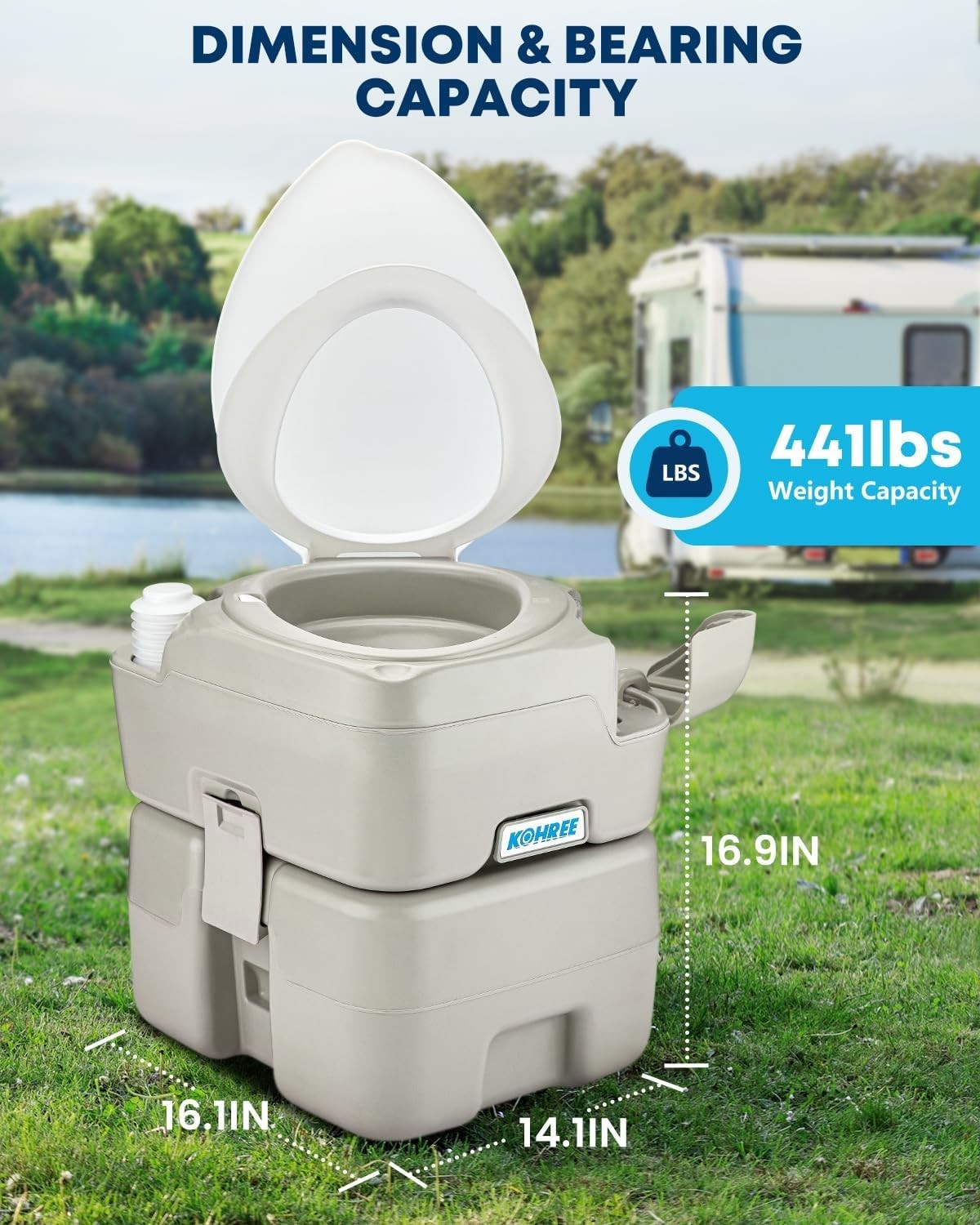 Camping Toilet Portable 5.3 Gal: 20L Porta Potty for Adults with Diagonal Elonga