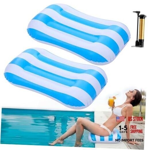Seenelling 2 Pcs Inflatable Poolside Chair Blow up Beach Light Blue Striped