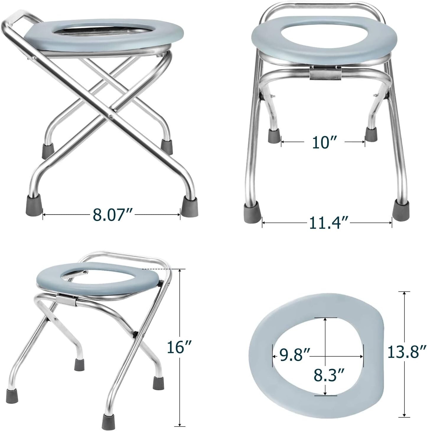 Portable Camping Toilet – Folding, Stainless Steel Seat – 400LBS Weight Capacity