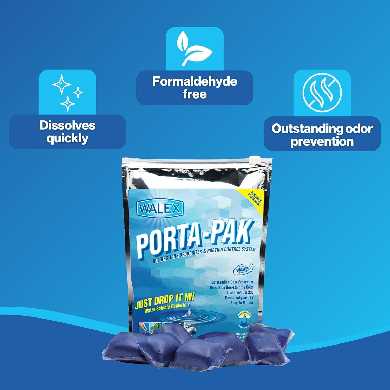 Quick-Dissolve 50 Pack Porta-Pak Deodorizer – Formaldehyde-Free for Clean Tanks