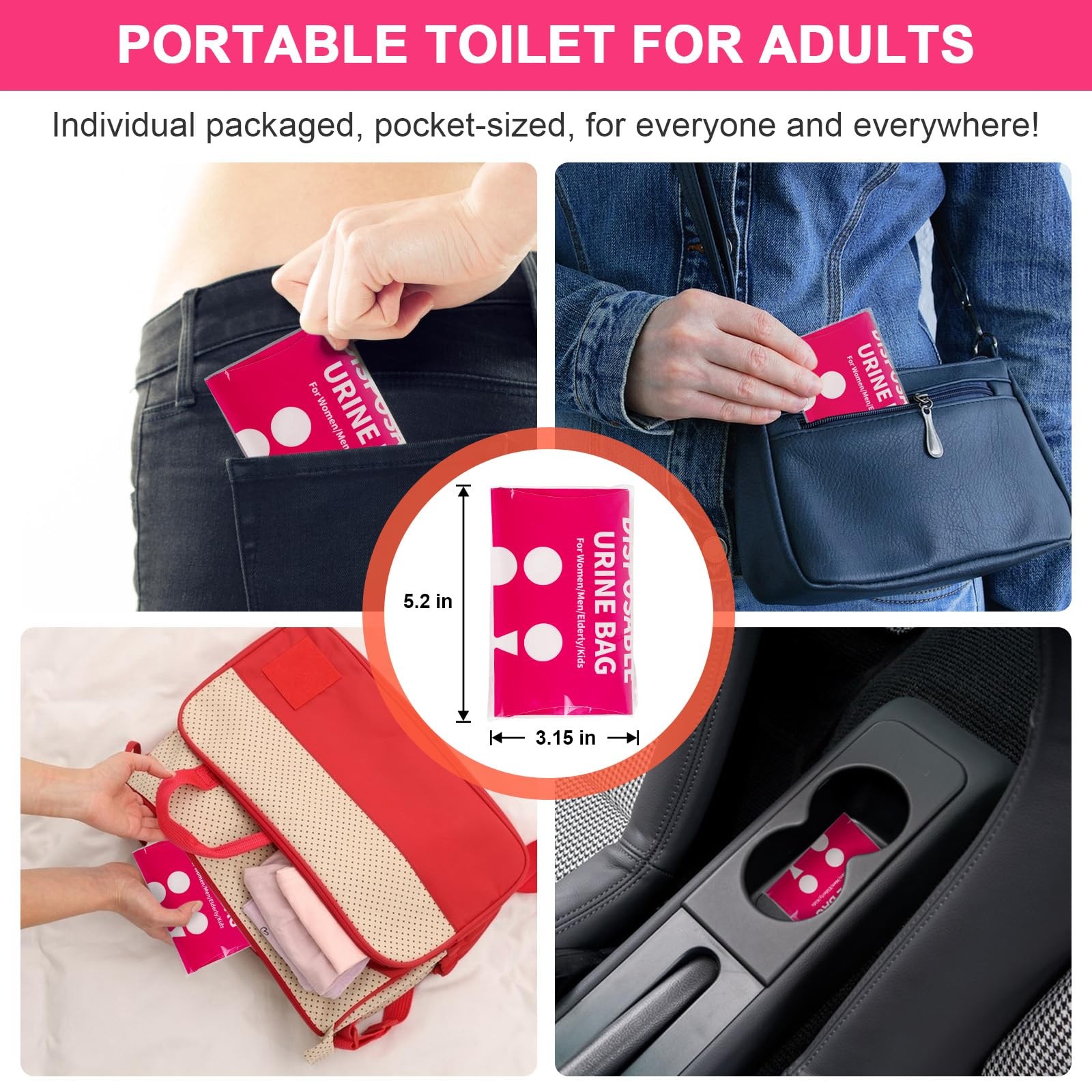 900ML Portable Pee Bags for Travel for Men, 24 Pack Disposable Urine Bags, Le…