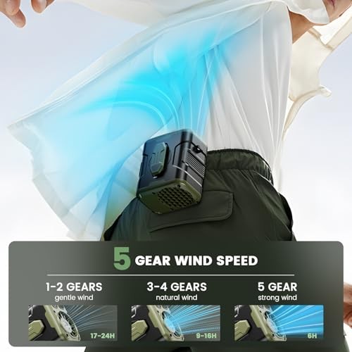 Upgrade Portable Waist Fan Clip On, 10000mAh Rechargeable Medium Green