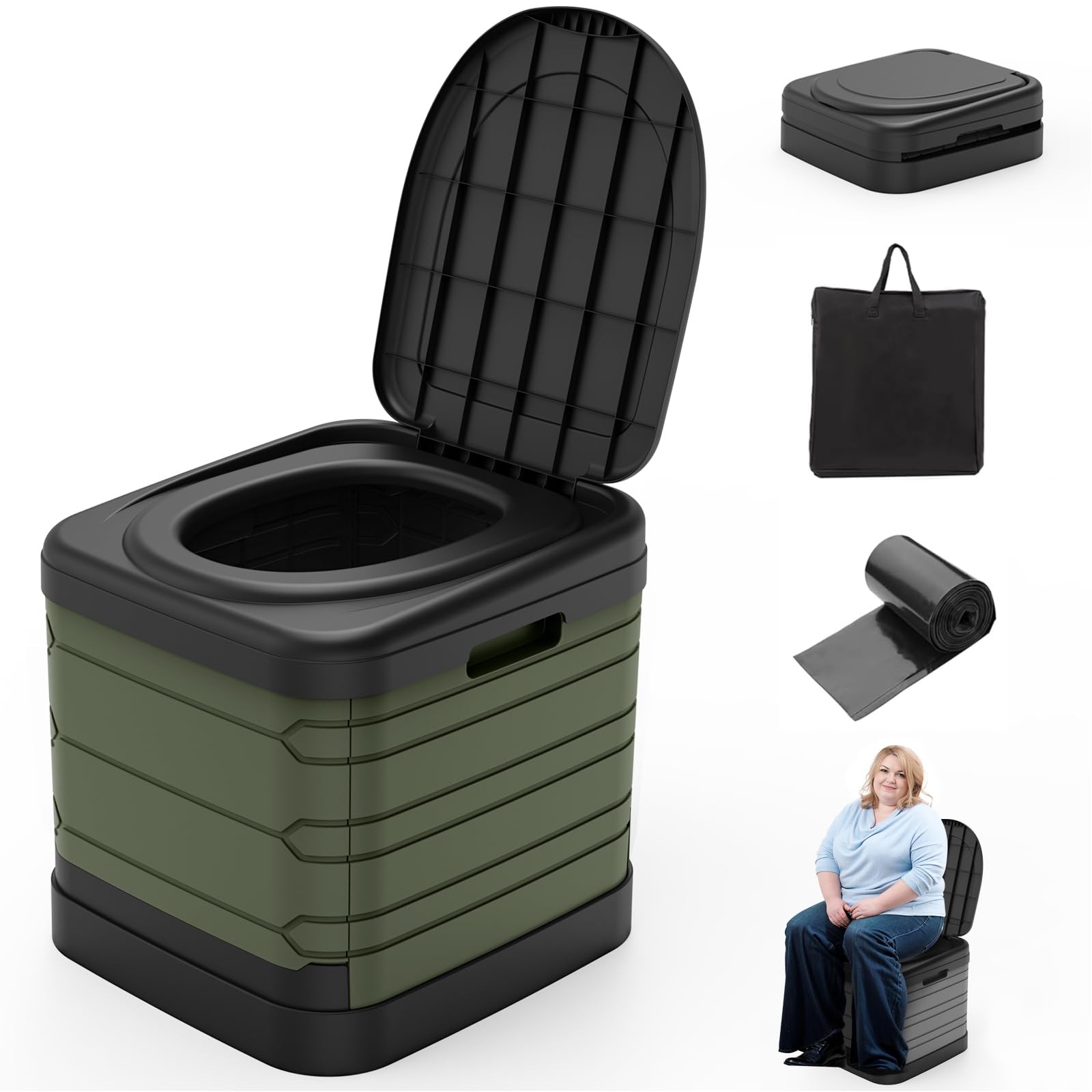 XXL Portable Toilet for Adults, Upgraded Camping Toilets Collapsible Toilet E…