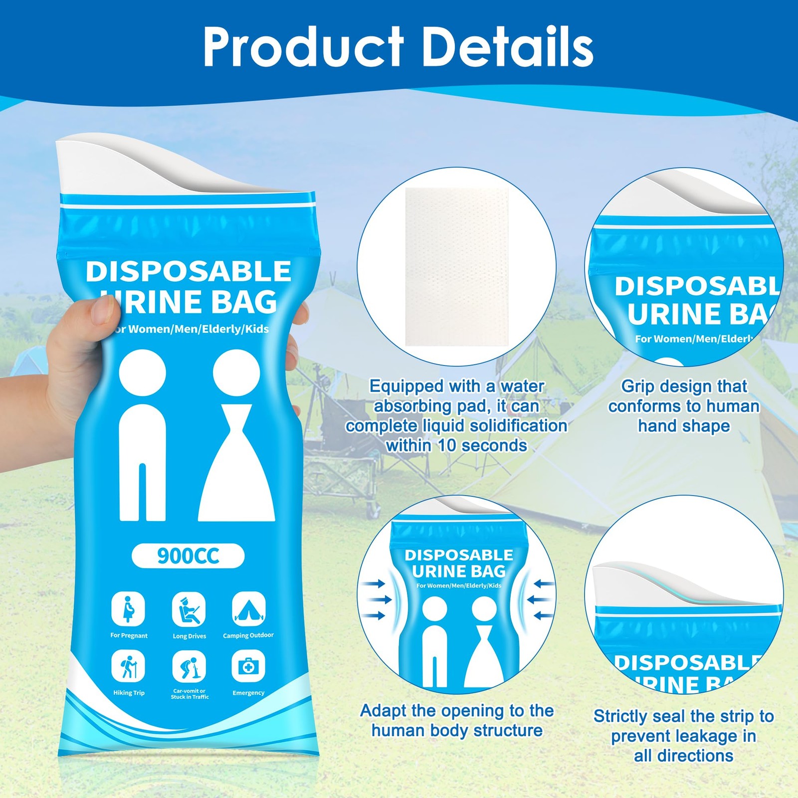 900ml Disposable Urine Bags Camping Travel Emergency Portable Toilet 24 Pack