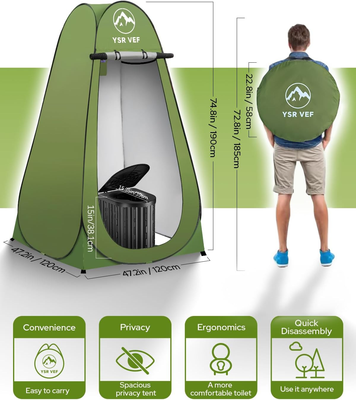 Camping Toilet with Pop-Up Privacy Tent and Liquid Waste Gel, Portable Toilet fo