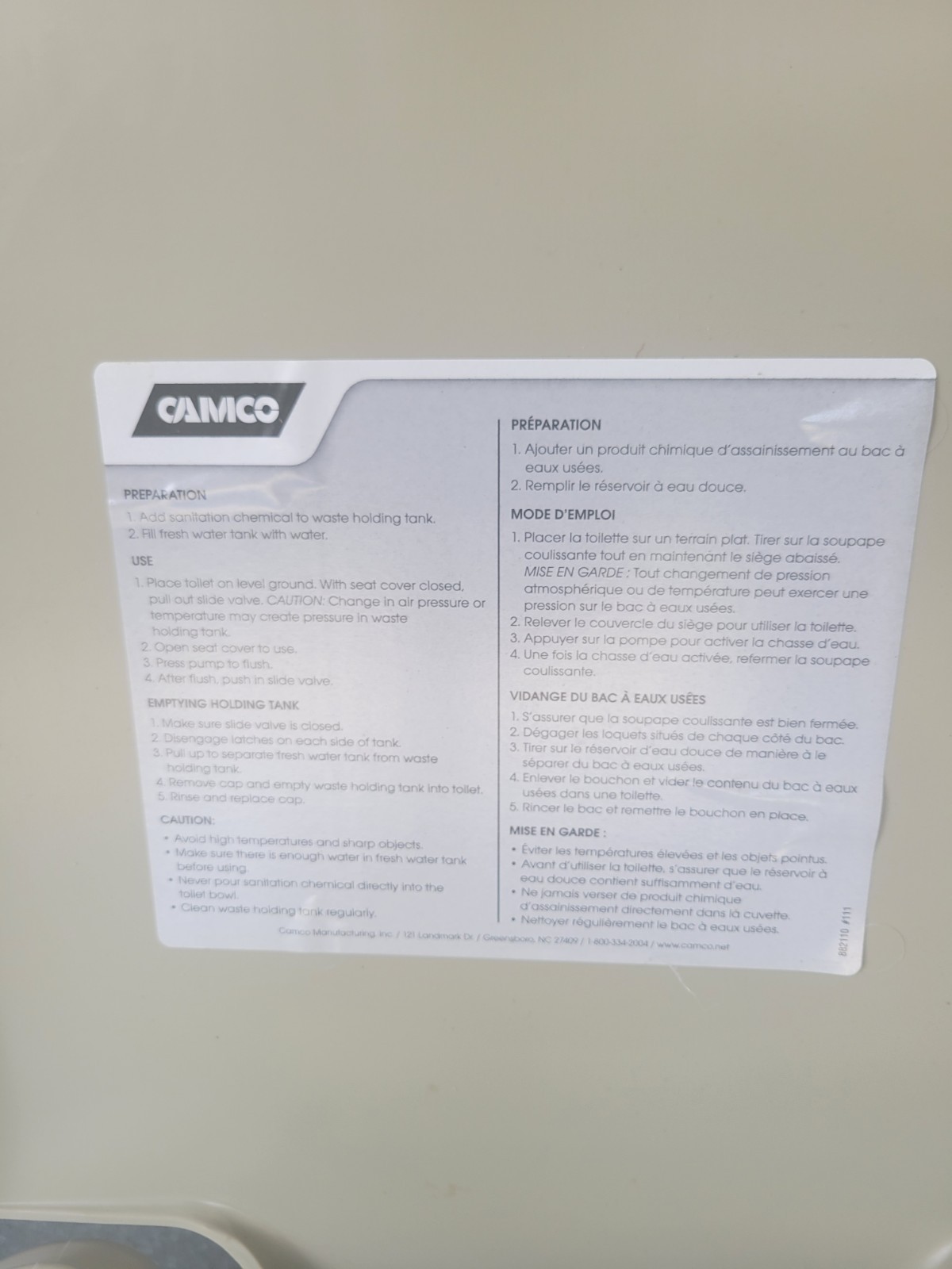 Camco Portable Travel Toilet with Detachable Tank Features 5.3-Gallon Camping