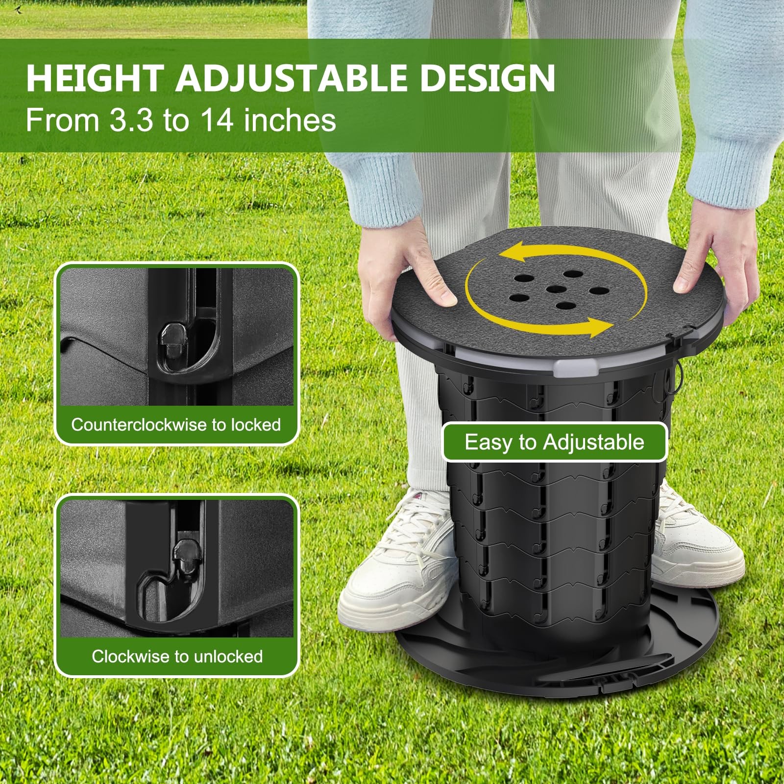 Upgraded Retractable Portable Toilet with Soft Cushioned Seat, 350LBS Foldabl…