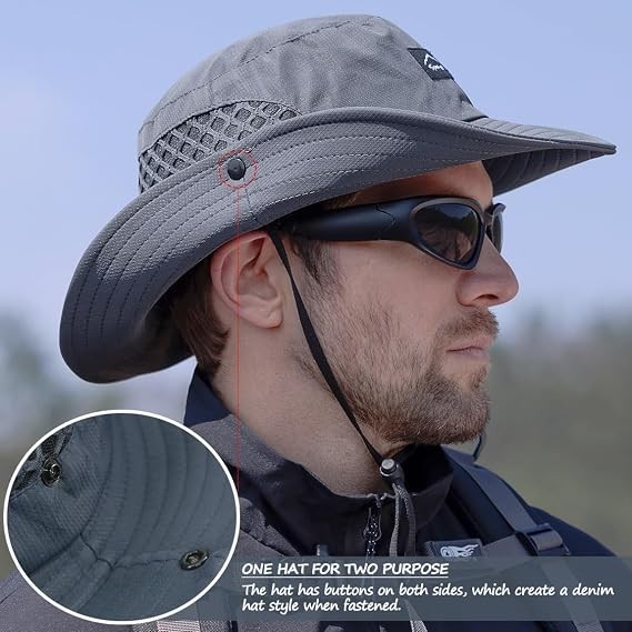 UPF 50+ Wide Brim Fishing Hat Gray Sun Protection Hiking Beach Bucket Hat