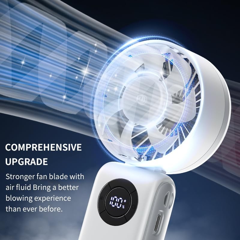 Portable Handheld Fan, 3 IN 1 Rechargeable Personal Fan with 5 Speed White