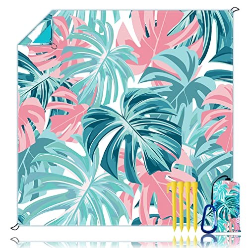 Beach Blanket, Waterproof Sandproof Beach Mat Oversized 79 X 83 79″ X 83″ Blue