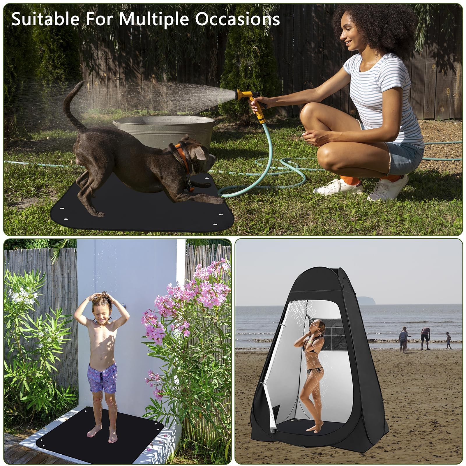 QTRQTR Outdoor Camping Shower Mat, 39.4″ Portable Shower Pan, Simple Version …