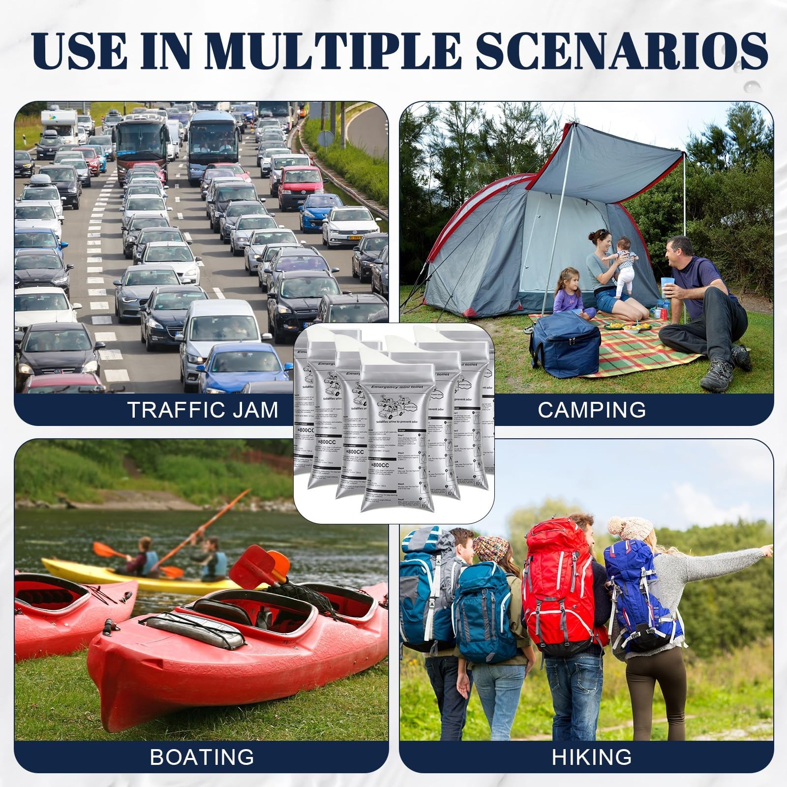 50 Pcs Portable Disposable Urinal Bags for Travel, Camping, Hiking, Emergency Us