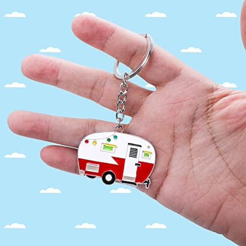Thinp 2 Pieces Camper Keychain, RV Camper Keyring Accessories for Red, Green