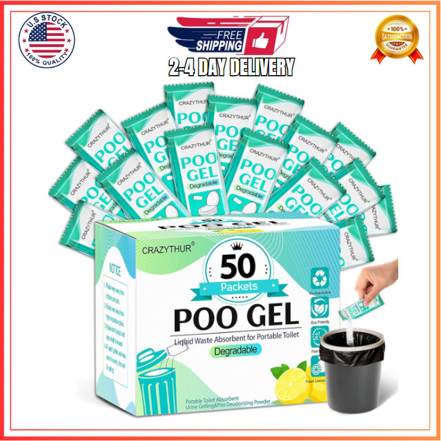 Portable Toilet Gel, 50 Packets Camp Toilet Portable Gel, Poo Powder with Lemon
