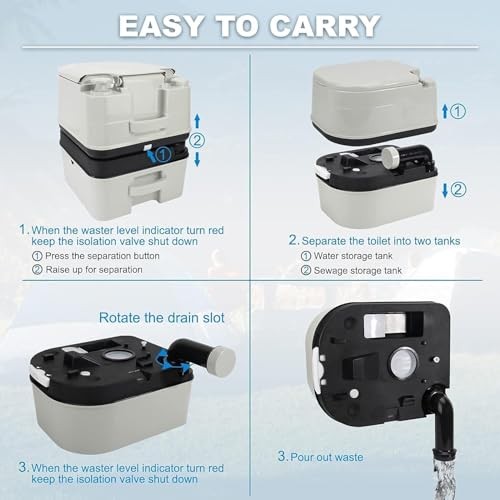 Portable Toilet, 6.4 Gallon 24L Piston Pump Flush with Level indicator