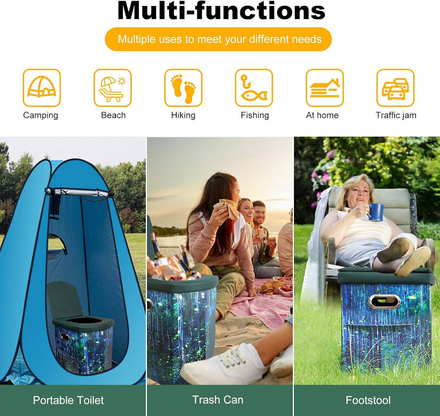 Upgrade XL Portable Toilet for Adults, Extra Large Portable Travel Floding Toile