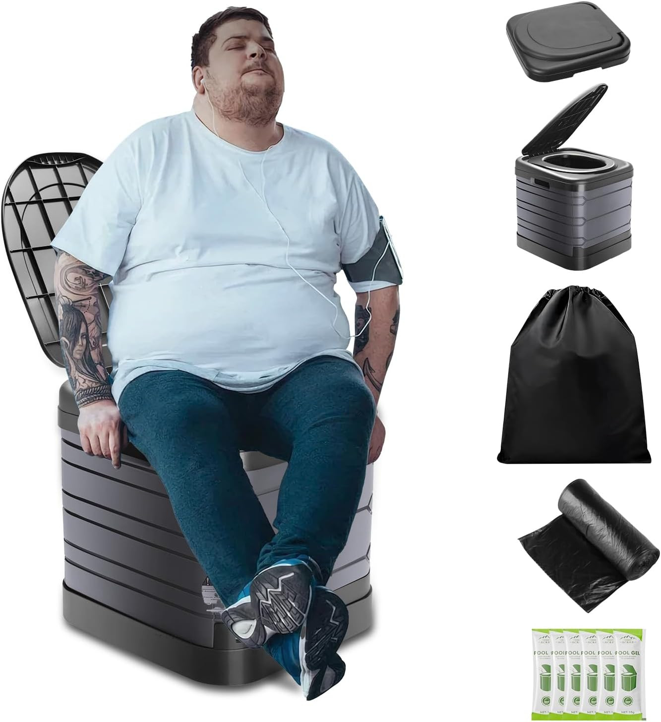 XXL Portable Toilet for Adults,16” Tall Camping Toilet with Lid and Carry Bag,