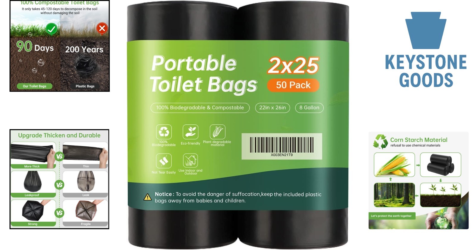 50 Eco-Friendly Compostable Portable Toilet Bags for Camping & Outdoor Use