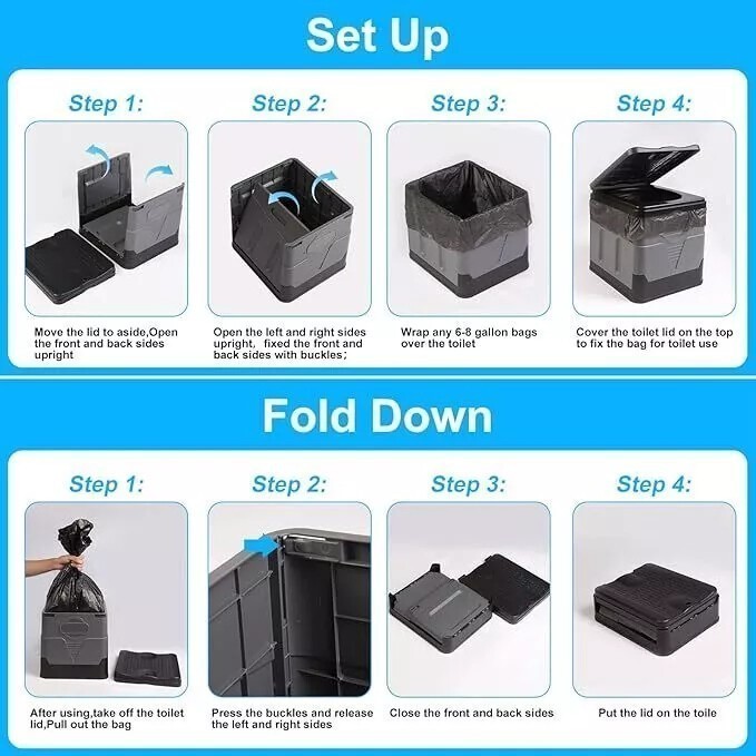 20L Portable Folding Toilet Seat Fr Camping Toilet Travel Hiking Outdoor Potty