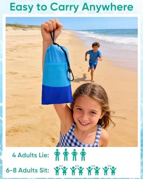 Beach Blanket Sandproof Waterproof, 79″×83″ Extra Large Beach Mat, Sand-Free &