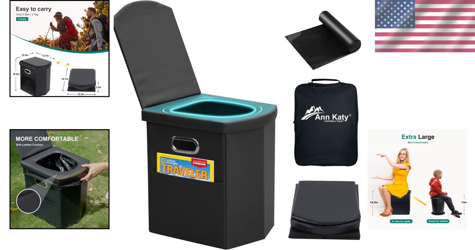 Folding XL Portable Toilet for Adults – Compact Travel Solution for All Outdoors