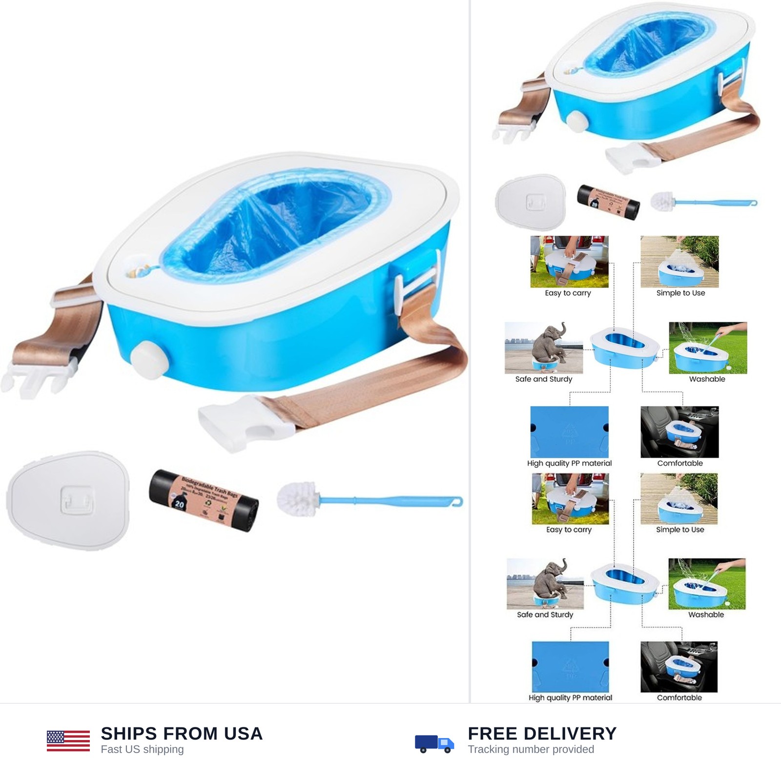 Compact Car Portable Toilet Camping Indoor & Outdoor Commode,Travel Potty,Por…